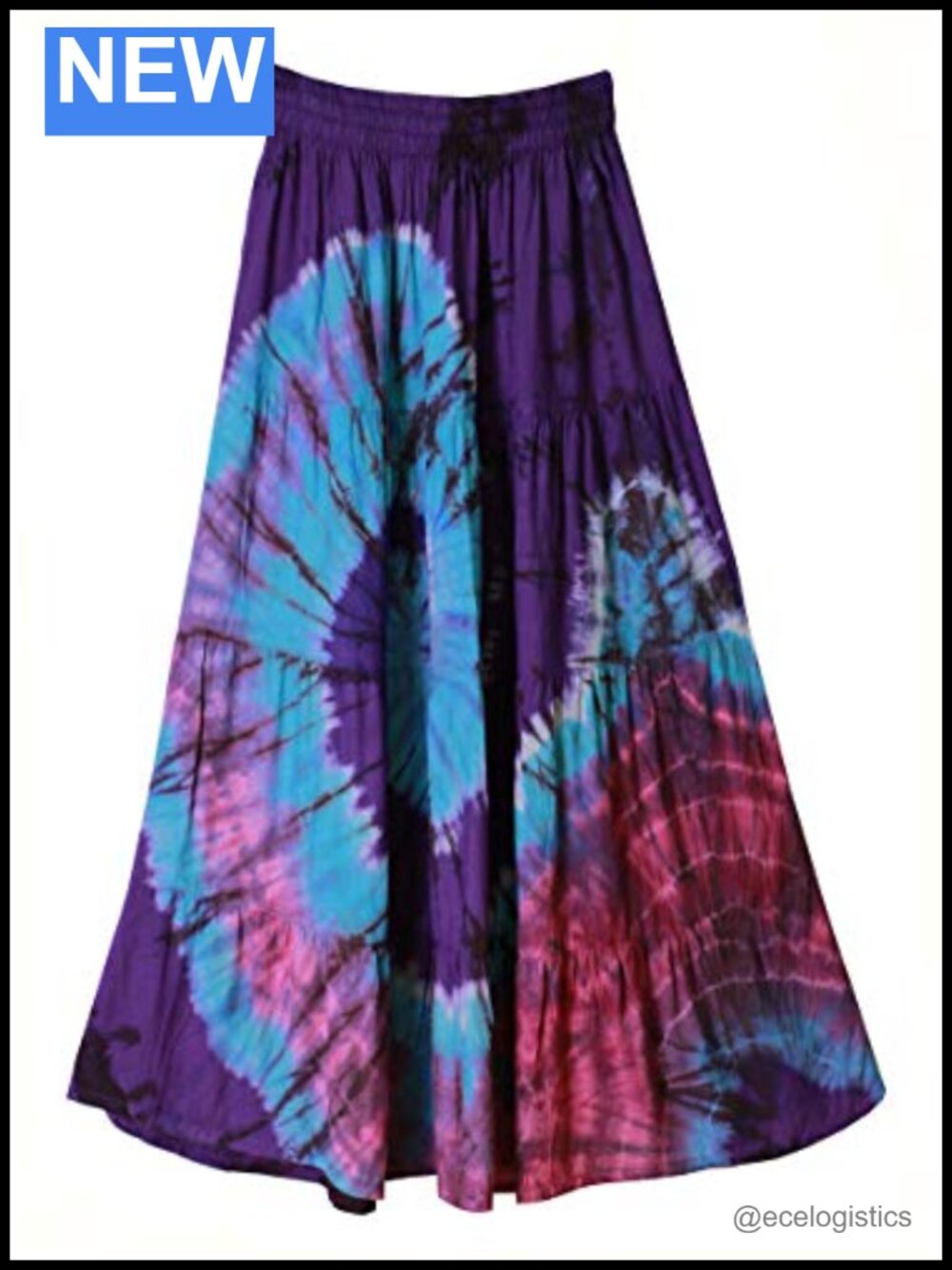 Tie Dye Maxi Skirt Boho Handmade Elastic Waist Plus Size